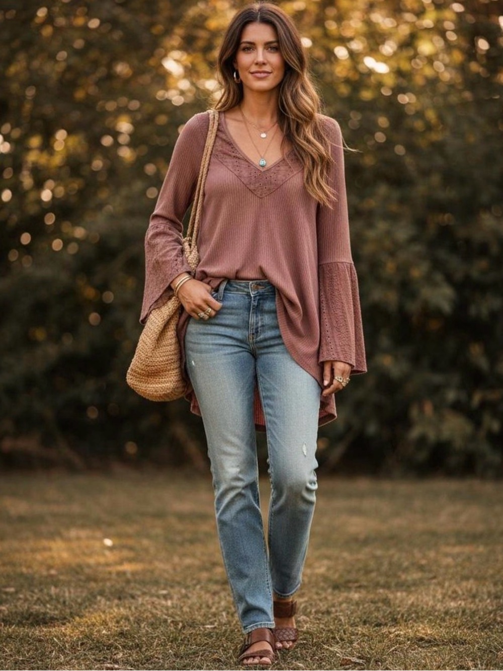 Free People Rose Brown Crochet Detail Tunic